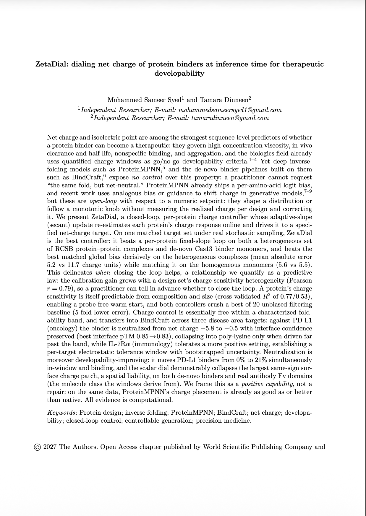 ZetaDial: dialing net charge of protein binders at inference time for therapeutic developability preview